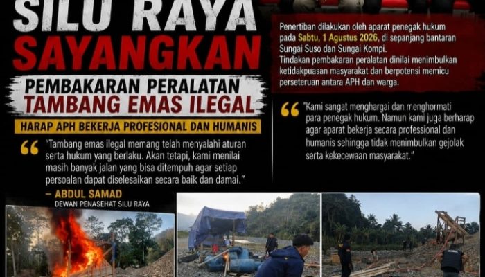 Dewan Penasehat SILU RAYA Sayangkan Pembakaran Peralatan Tambang Emas, Harap Penegakan Hukum Dilakukan Secara Humanis